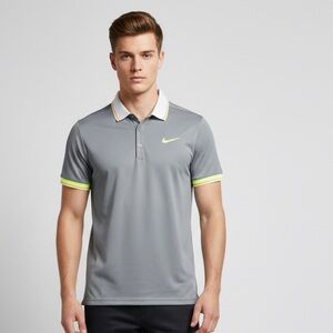 Nike Men's Polo Shirt in Gray with Yellow Accents
